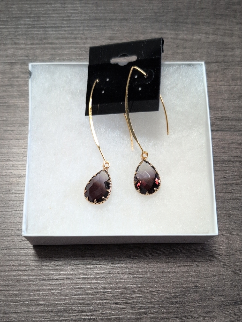 Gold Teardrop Garnet/Brown Crystal Drop Earrings - Women Jewelry